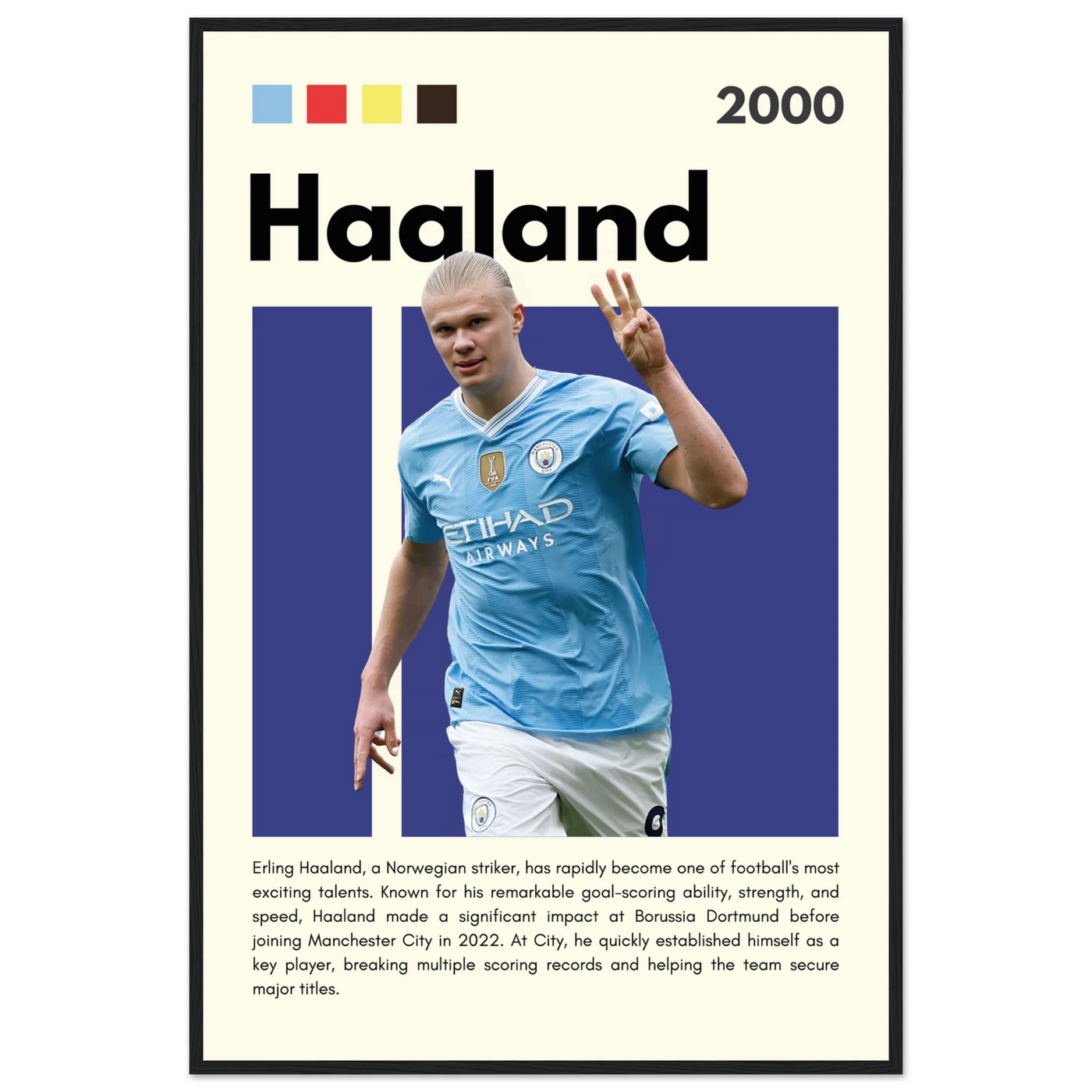 Erling Haaland Manchester City Framed Football Poster 60x90 cm 24x36″ Black frame Vibrantwalls