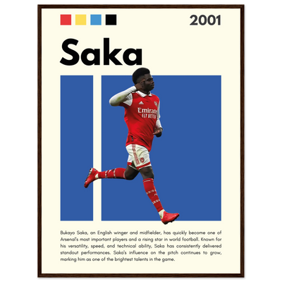 Bukayo Saka Arsenal Framed Poster – Modern Football Art Print for Gooners 60x80 cm 24x32″ Dark wood frame Vibrantwalls
