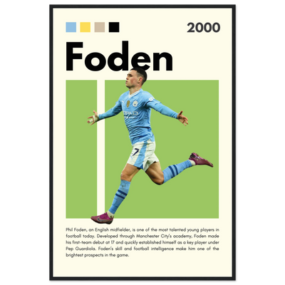 Phil Foden Manchester City Football Legend Poster 60x90 cm 24x36″ Black frame Vibrantwalls