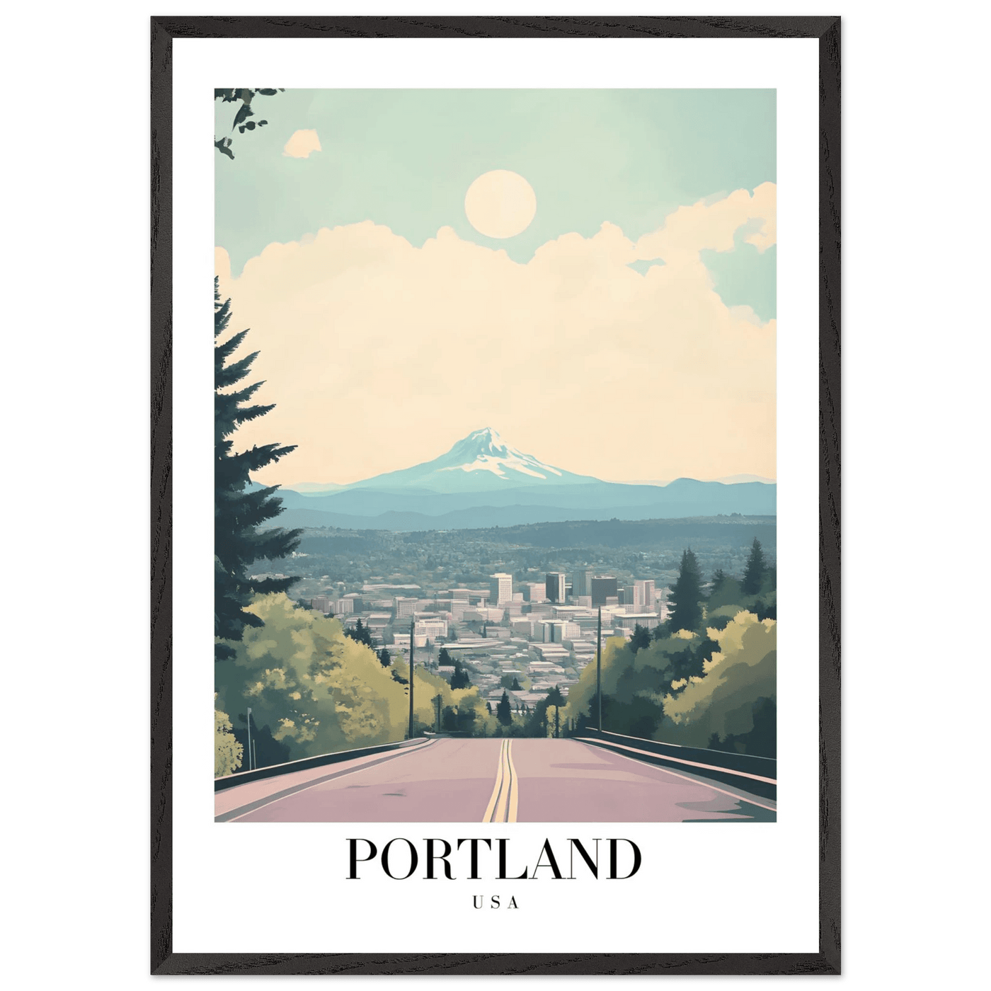 Portland Oregon Framed Poster – Mid-Century Modern Travel Art with Your Choice of Frame - Vibrantwalls