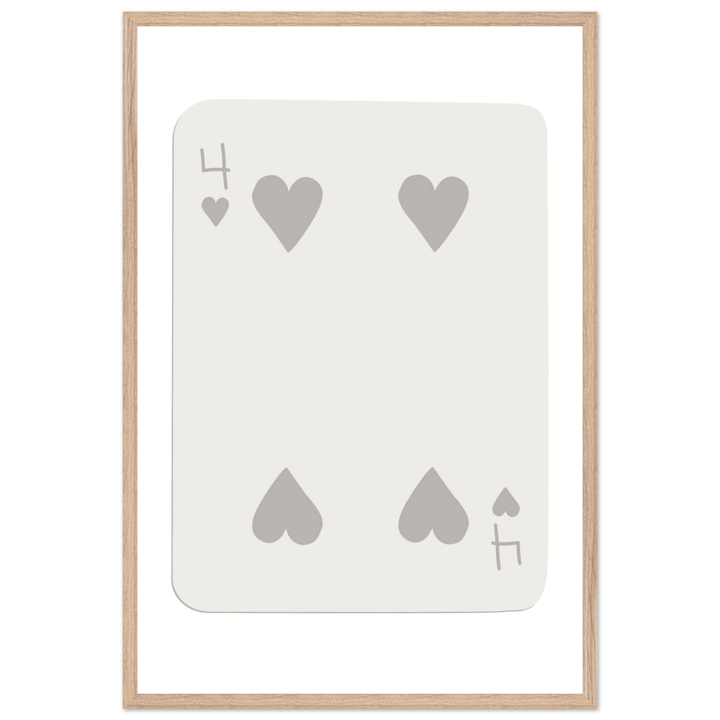 Four of Hearts Poker Card Print - Minimalist Mounted Framed Poster Art, Eco-Friendly Wood Frame - Vibrantwalls