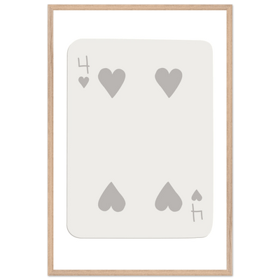 Four of Hearts Poker Card Print - Minimalist Mounted Framed Poster Art, Eco-Friendly Wood Frame - Vibrantwalls
