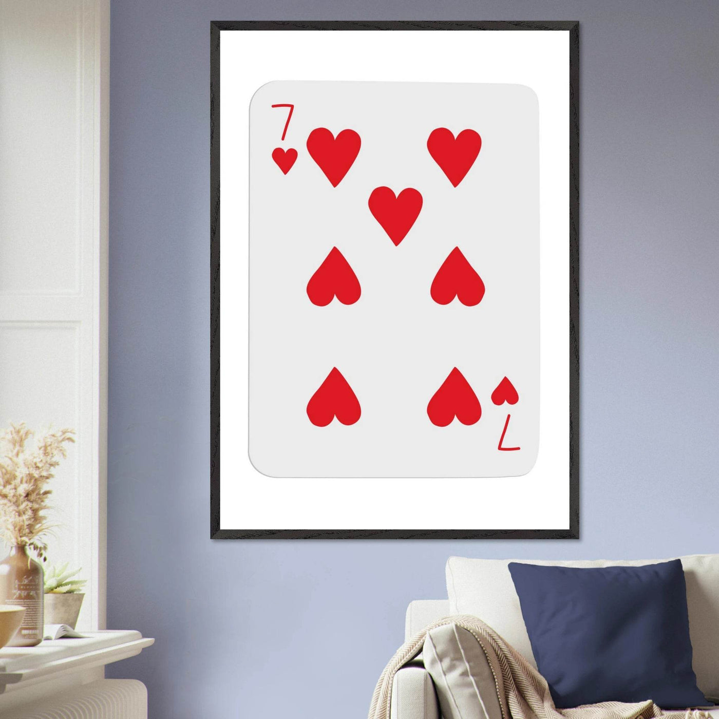 Lucky 7 of Hearts Poker Card Print - Mounted Framed Wall Art, Eco-Friendly Wood Frame & Multiple Sizes - Vibrantwalls