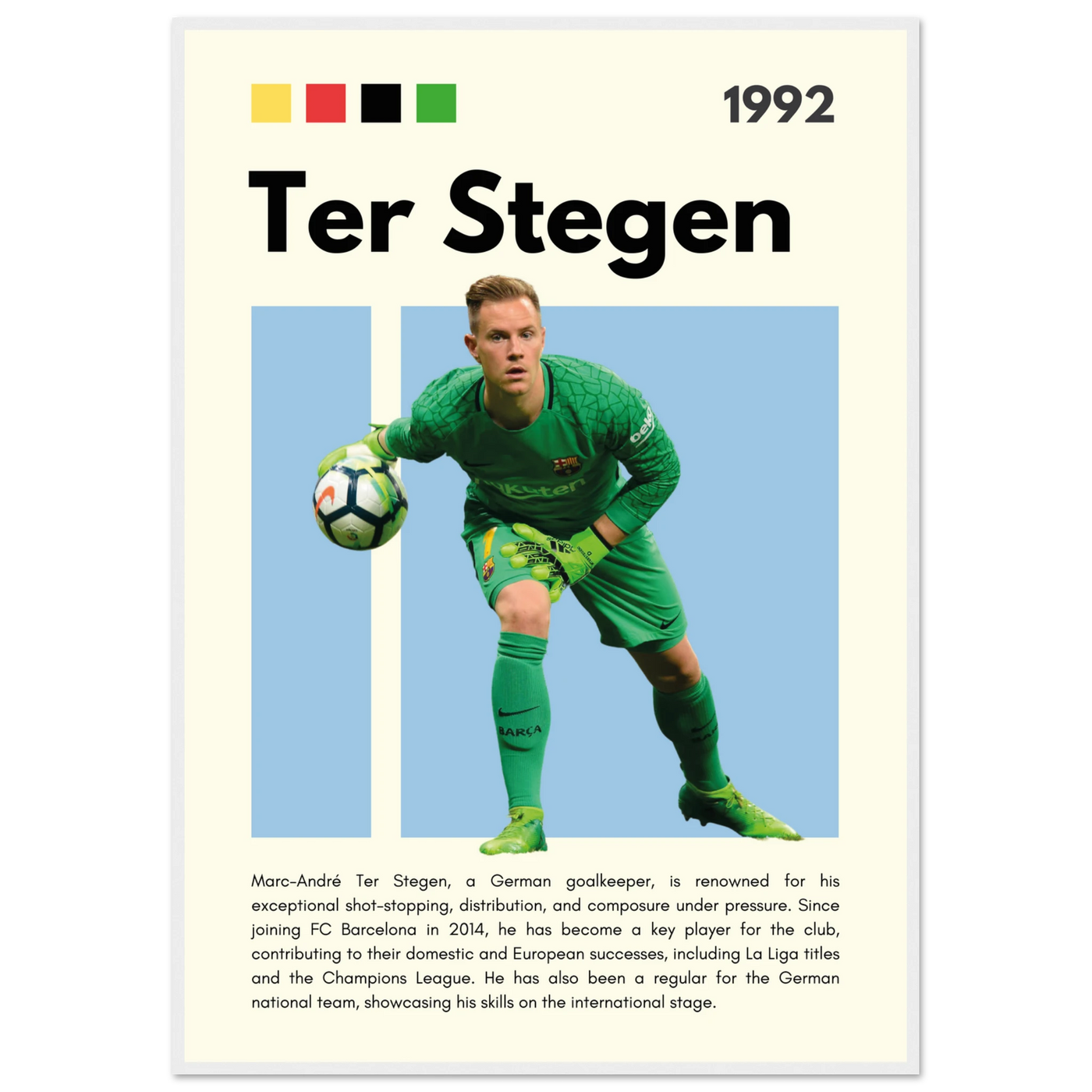 Marc-André Ter Stegen FC Barcelona Goalkeeper Framed Poster – Minimalist Football Art Print 70x100 cm 28x40″ White frame Vibrantwalls