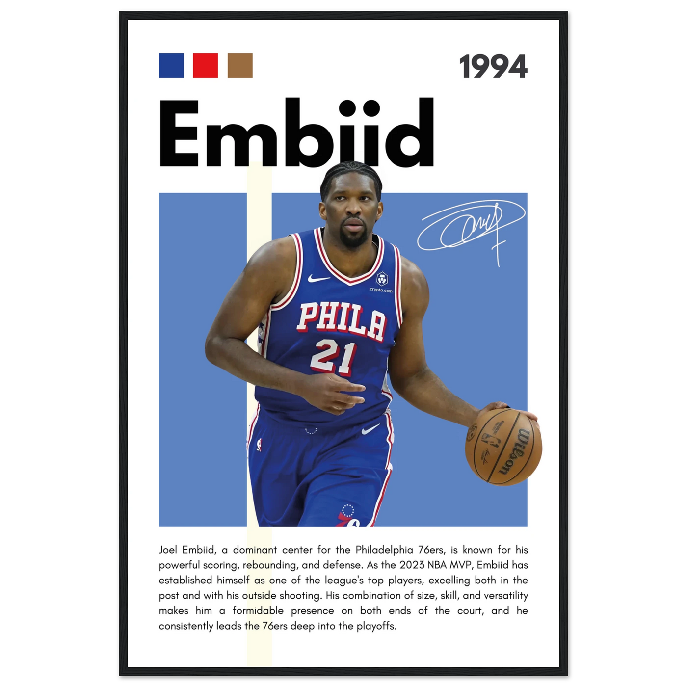 Joel Embiid The Process 76ers Framed Poster 60x90 cm 24x36″ Black frame Vibrantwalls