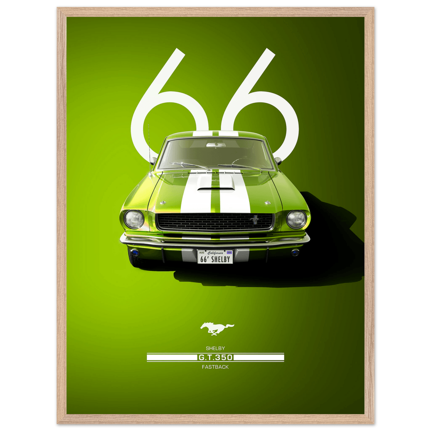 1966 Shelby GT350 Fastback Poster - Iconic Green & White Racing Stripes | Premium Framed Art, Ready-to-Hang - Vibrantwalls