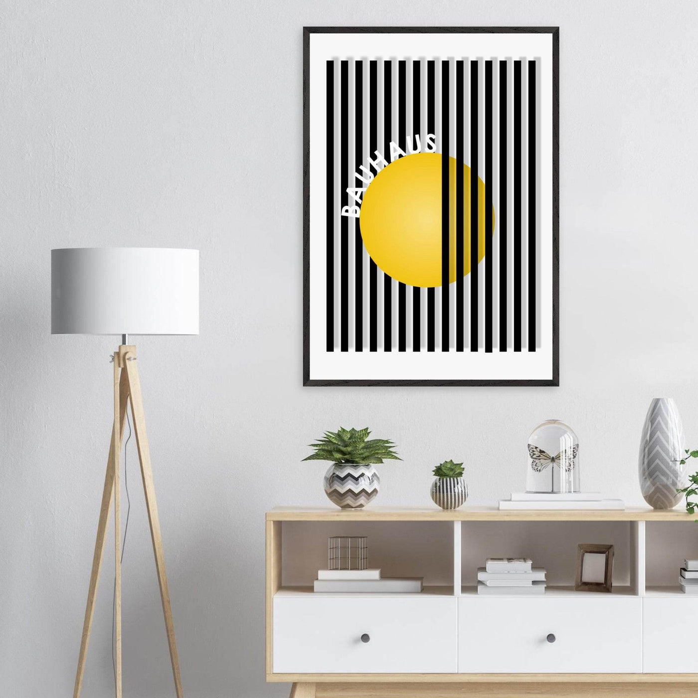 Bauhaus Yellow Circle Wall Art with Modern Stripes - Vibrantwalls