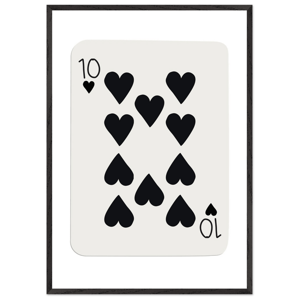 Minimalist Ten of Hearts Poker Card Print - Mounted Framed Poster Art, Eco-Friendly Wood Frame - Vibrantwalls