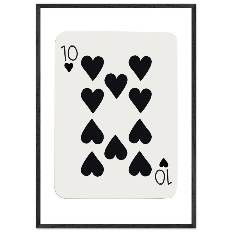 Minimalist Ten of Hearts Poker Card Print - Mounted Framed Poster Art, Eco-Friendly Wood Frame - Vibrantwalls