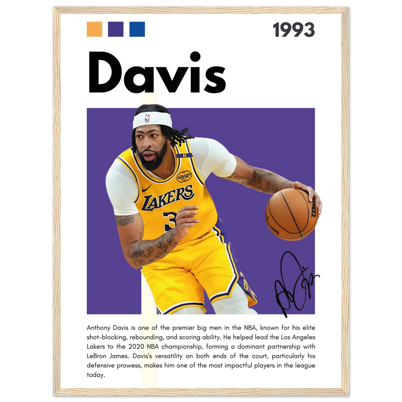 Anthony Davis Lakers Modern Basketball Art Print 45x60 cm 18x24″ Wood frame Vibrantwalls