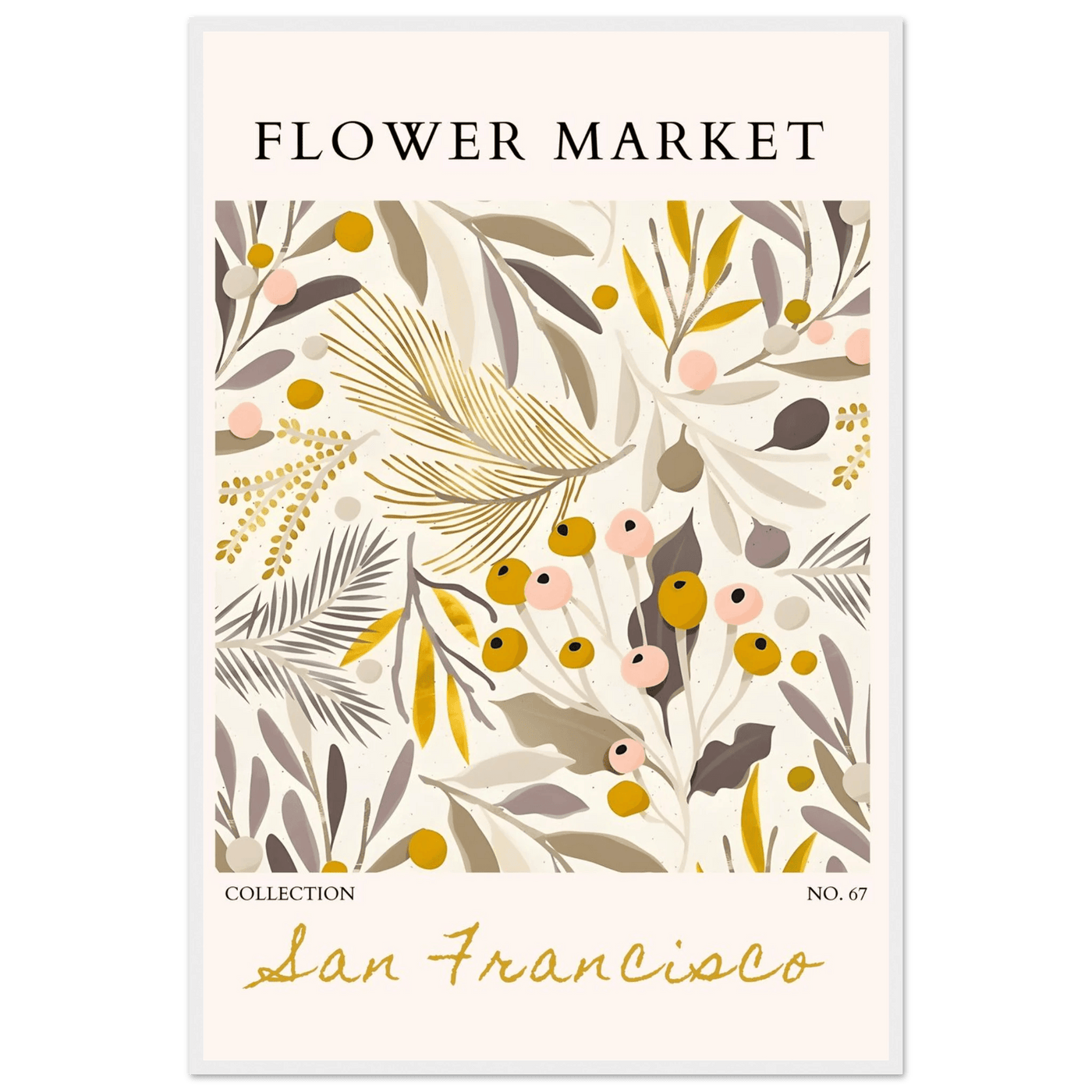 San Francisco Flower Market Collection Framed Poster – Botanical Golden Hues & Abstract Art Prints | Ready-to-Hang - Vibrantwalls