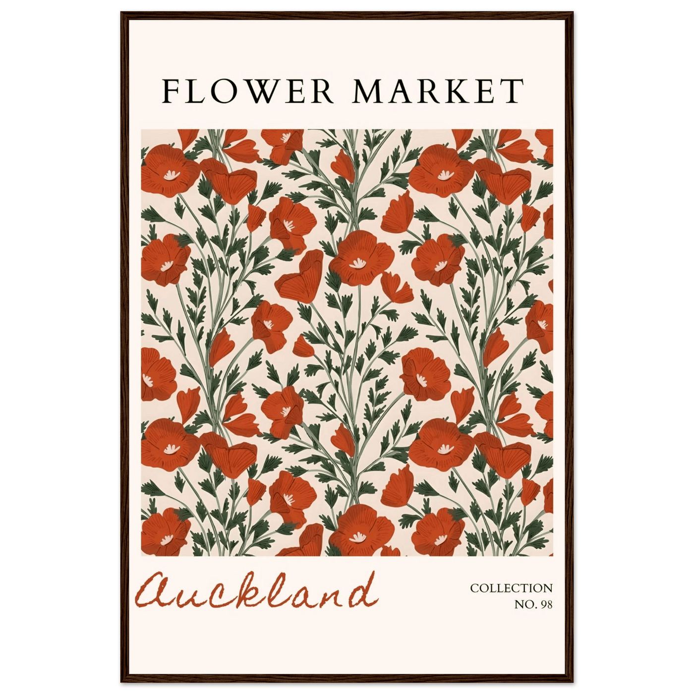 Auckland Flower Market Framed Poster – Vibrant Poppy Art Print | Ready-to-Hang Floral Decor - Vibrantwalls
