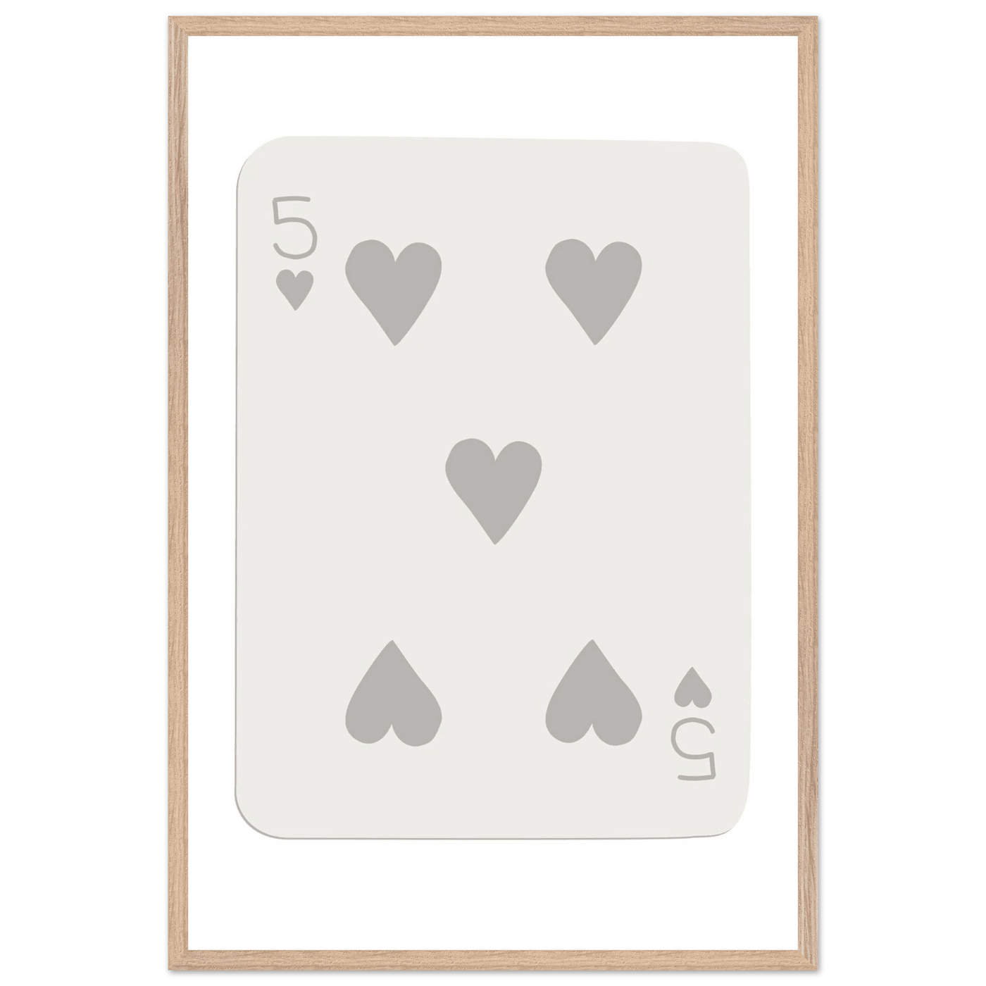 Minimalist Five of Hearts Poker Card Print - Eco-Friendly Mounted Framed Art for Modern Decor - Vibrantwalls