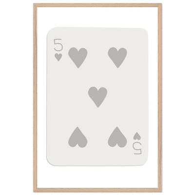 Minimalist Five of Hearts Poker Card Print - Eco-Friendly Mounted Framed Art for Modern Decor - Vibrantwalls