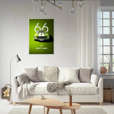 1966 Shelby GT350 Fastback Poster - Iconic Green & White Racing Stripes | Premium Framed Art, Ready-to-Hang - Vibrantwalls