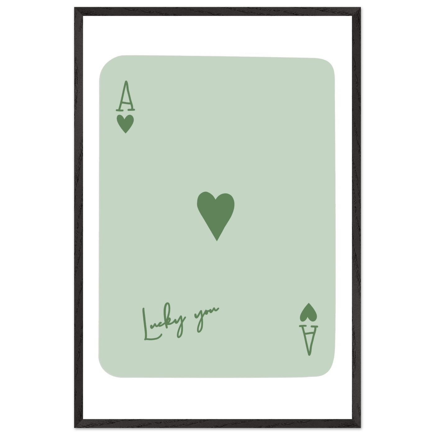 Minimalist Ace of Hearts Poker Card Print - Eco-Friendly Framed Wall Art, 'Lucky You' Design - Vibrantwalls