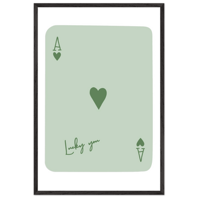 Minimalist Ace of Hearts Poker Card Print - Eco-Friendly Framed Wall Art, 'Lucky You' Design - Vibrantwalls