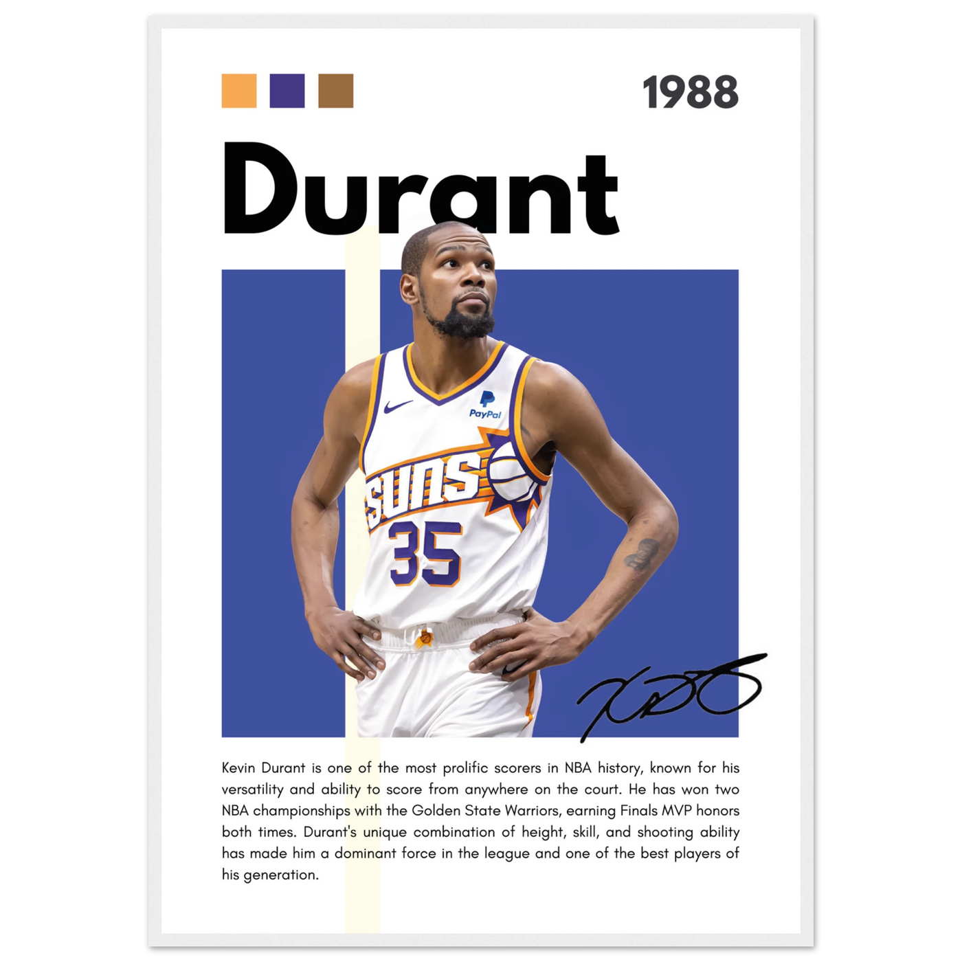 Kevin Durant Slim Reaper Suns Framed Poster A1 (59.4 x 84.1 cm) White frame Vibrantwalls