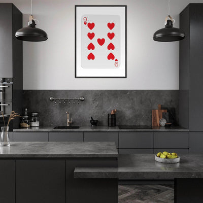 Bold Nine of Hearts Poker Card Print - Eco-Friendly Framed Poster Art in Your Choice of Frame & Size - Vibrantwalls