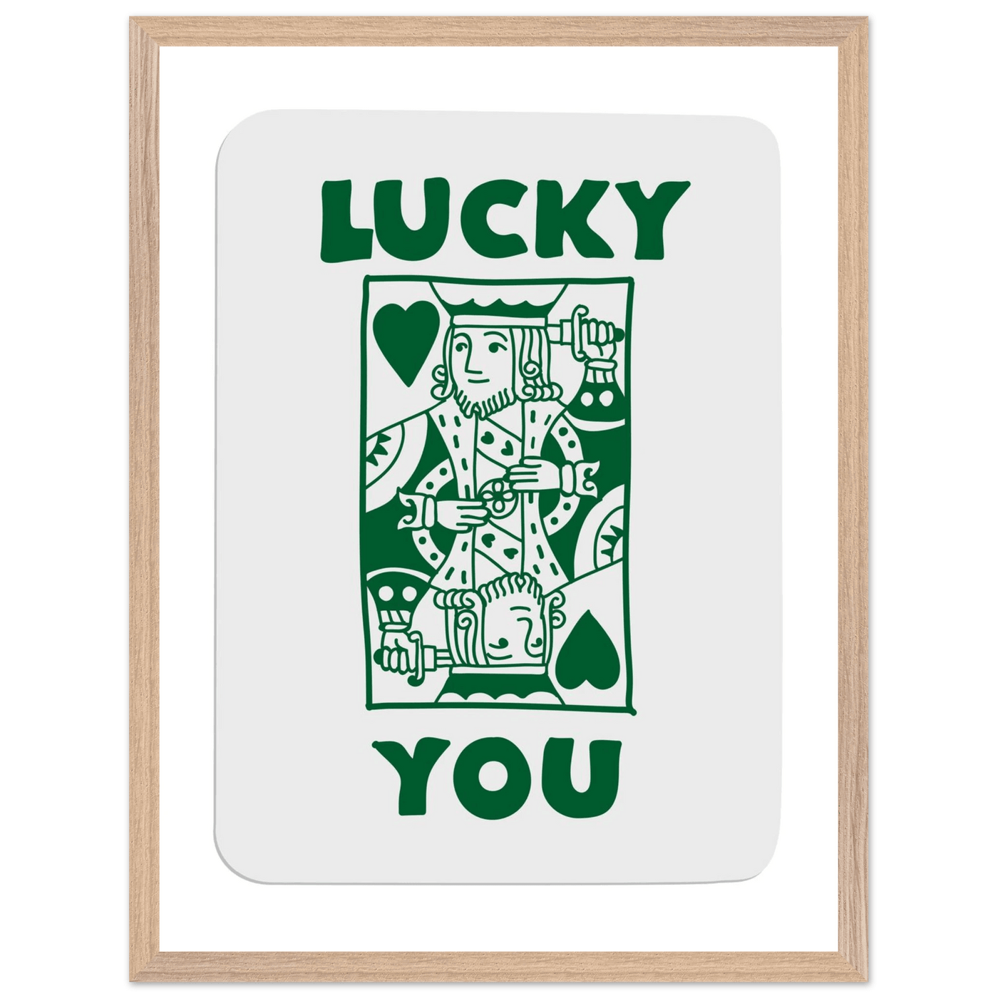 Lucky You Poker King of Hearts Print - Mounted Eco-Friendly Framed Poster Art in Dark Green - Vibrantwalls