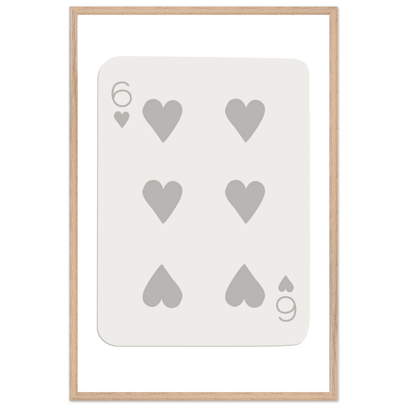 Minimalist Six of Hearts Card Print - Framed Poster Art with Eco-Friendly Wood Frame - Perfect for Modern Decor - Vibrantwalls