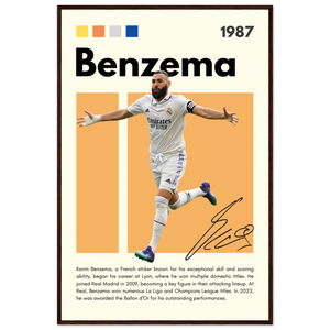 Karim Benzema Real Madrid Soccer Framed Poster – Modern Football Art Print with Signature Detail 60x90 cm 24x36″ Dark wood frame Vibrantwalls