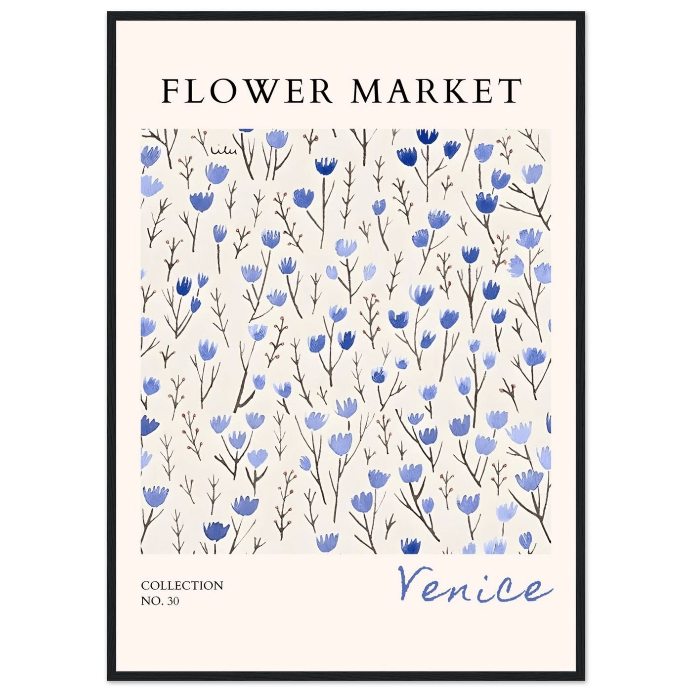 Venice Flower Market Framed Poster – Serene Blue Floral Art Print | Ready-to-Hang Wall Decor - Vibrantwalls