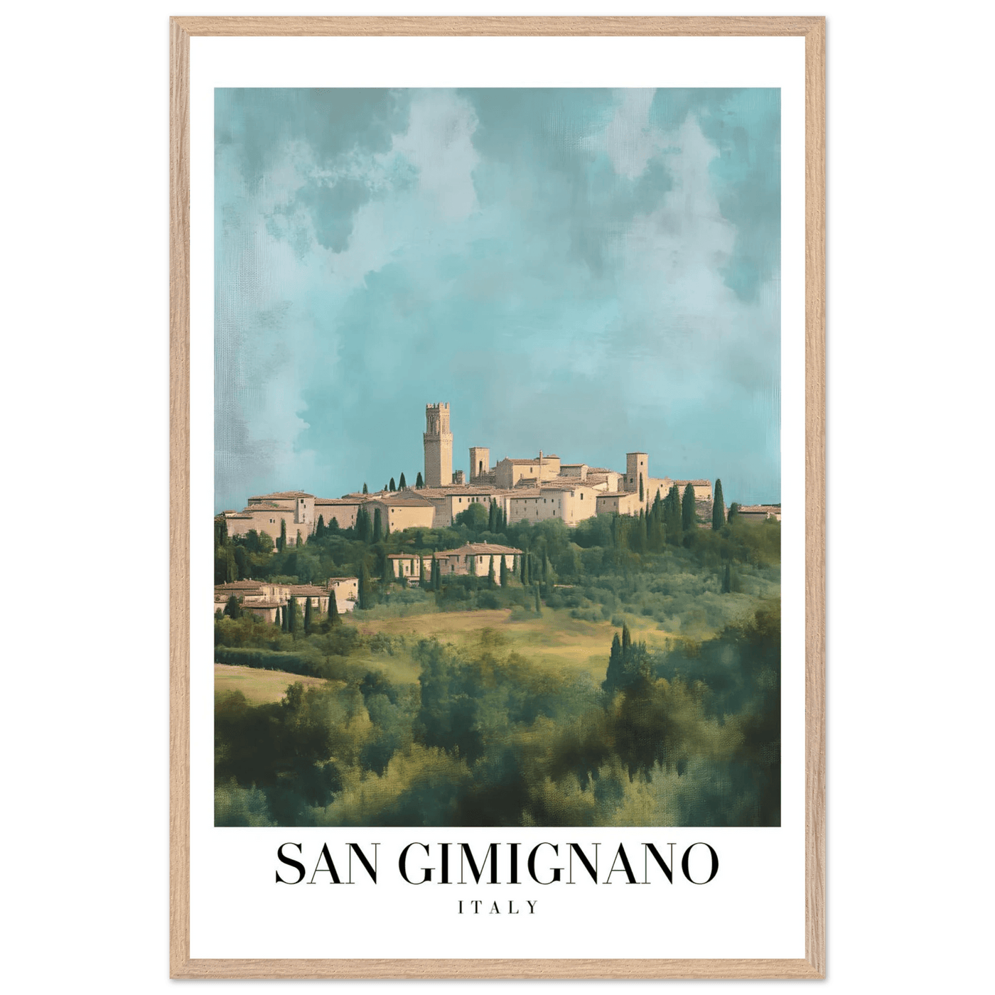 San Gimignano Italy Framed Poster – Vintage Tuscan Countryside Wall Art with Wooden Frame - Vibrantwalls