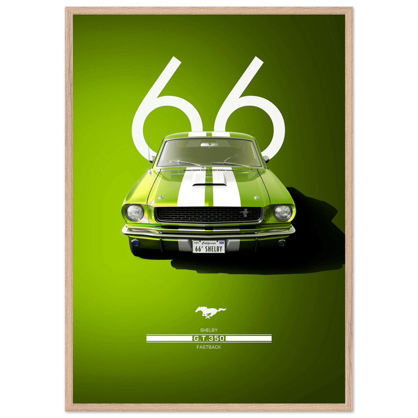 1966 Shelby GT350 Fastback Poster - Iconic Green & White Racing Stripes | Premium Framed Art, Ready-to-Hang - Vibrantwalls