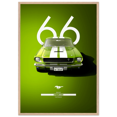 1966 Shelby GT350 Fastback Poster - Iconic Green & White Racing Stripes | Premium Framed Art, Ready-to-Hang - Vibrantwalls