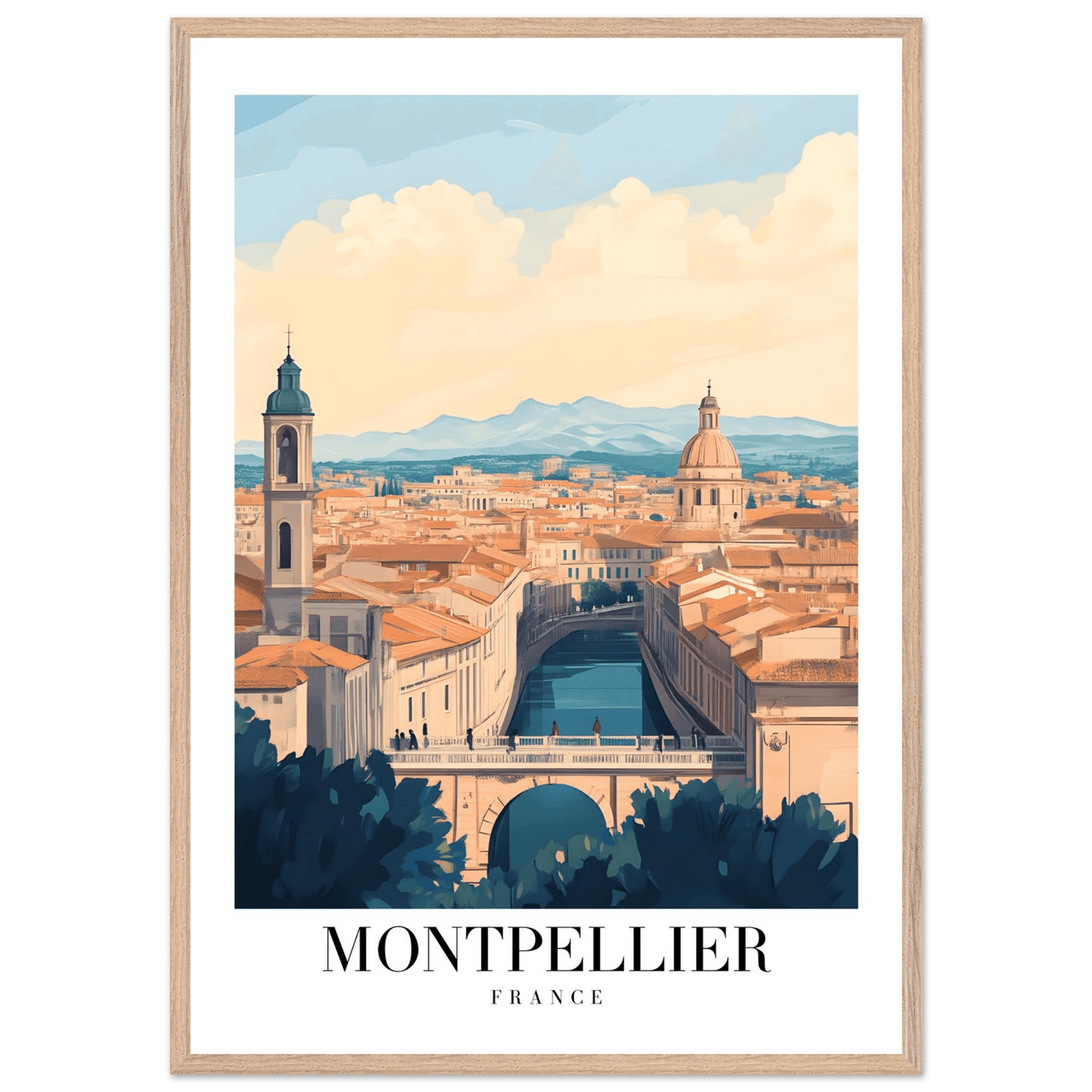 Montpellier France Framed Poster – Vintage Travel Wall Art with Wooden Frame - Vibrantwalls