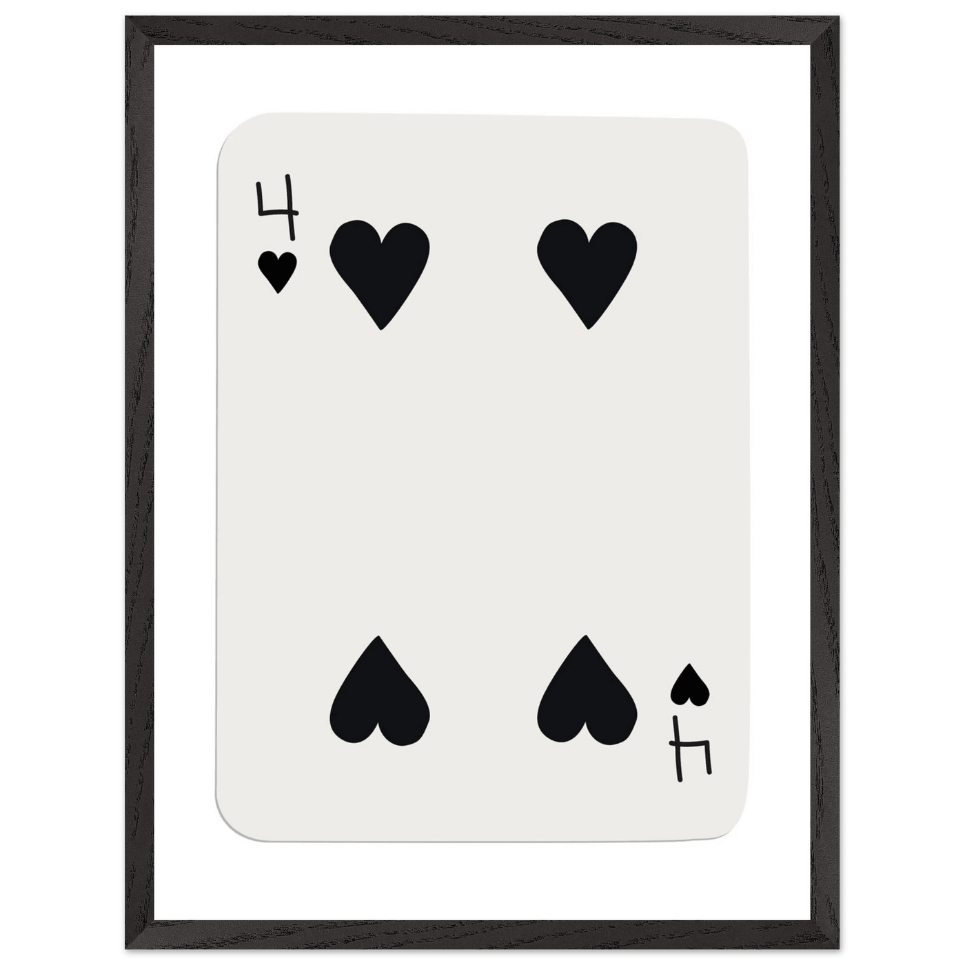 Minimalist Four of Hearts Poker Card Print - Mounted Framed Poster Art, Eco-Friendly Wood Frame - Vibrantwalls