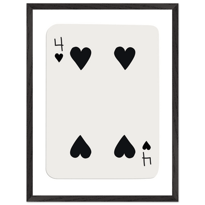 Minimalist Four of Hearts Poker Card Print - Mounted Framed Poster Art, Eco-Friendly Wood Frame - Vibrantwalls