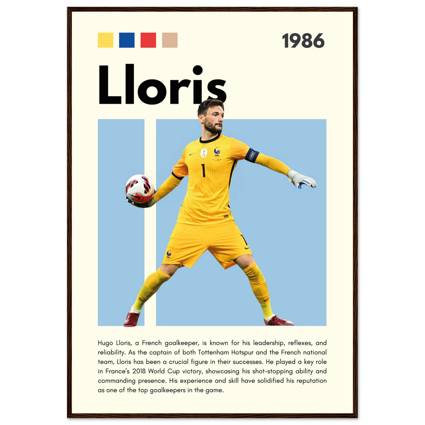 Hugo Lloris France Goalkeeper Football Poster 70x100 cm 28x40″ Dark wood frame Vibrantwalls