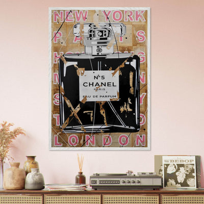 Chanel No. 5 Abstract Luxury Perfume Art Print – Premium Framed Pop Art for Modern Interiors - Vibrantwalls