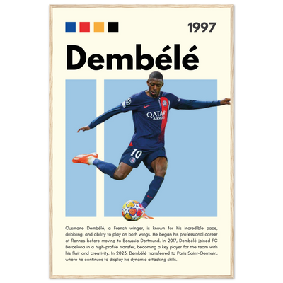 Ousmane Dembélé PSG Soccer Framed Poster – Dynamic Football Art Print in Multiple Sizes & Frame Styles 60x90 cm 24x36″ Wood frame Vibrantwalls