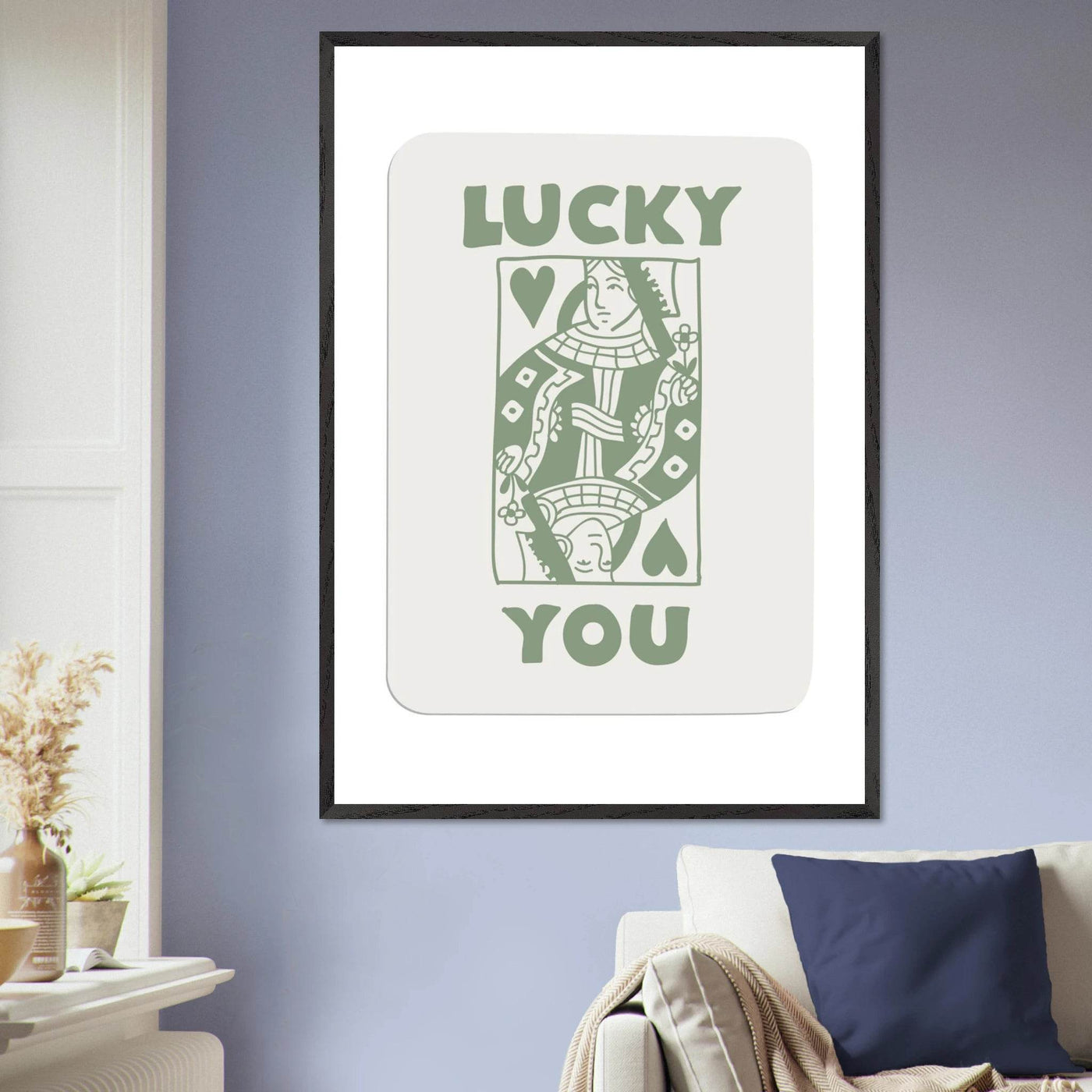 Lucky You Poker Card Print - Queen of Hearts Framed Art - Eco-Friendly Wood Frame - Vibrantwalls