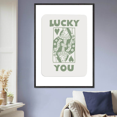 Lucky You Poker Card Print - Queen of Hearts Framed Art - Eco-Friendly Wood Frame - Vibrantwalls