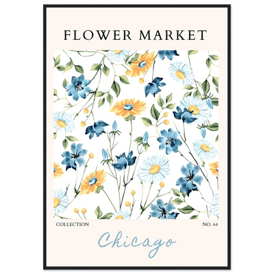 Flower Market Chicago Collection Framed Poster – Whimsical Blue & Yellow Floral Art Print | Ready-to-Hang - Vibrantwalls