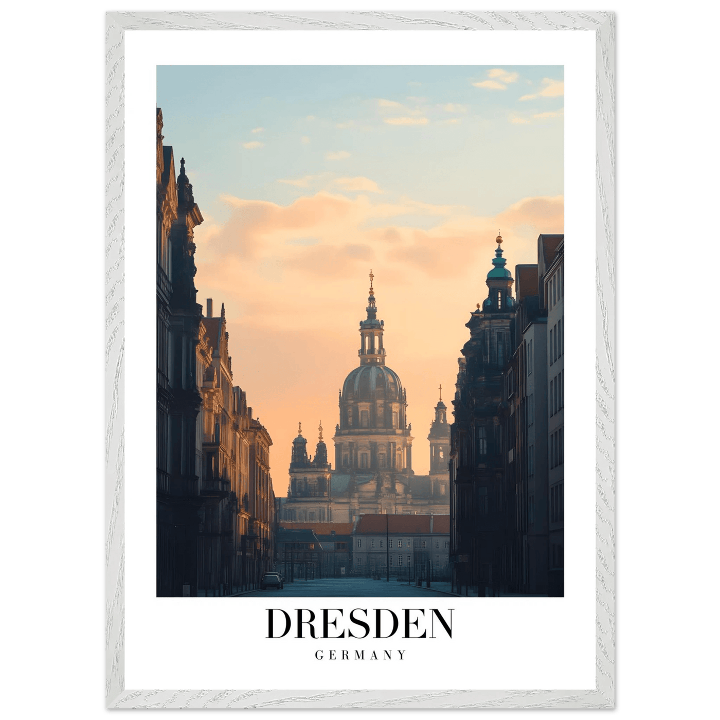 Dresden Germany Framed Poster – Warm Sunset Cityscape Wall Art with Wooden Frame Options - Vibrantwalls