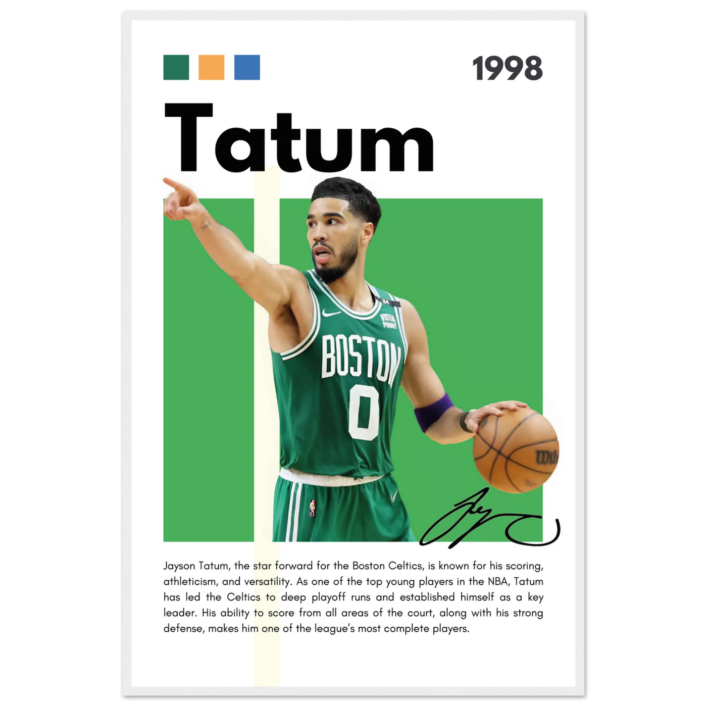 Jayson Tatum Boston Celtics Star Framed Poster 60x90 cm 24x36″ White frame Vibrantwalls