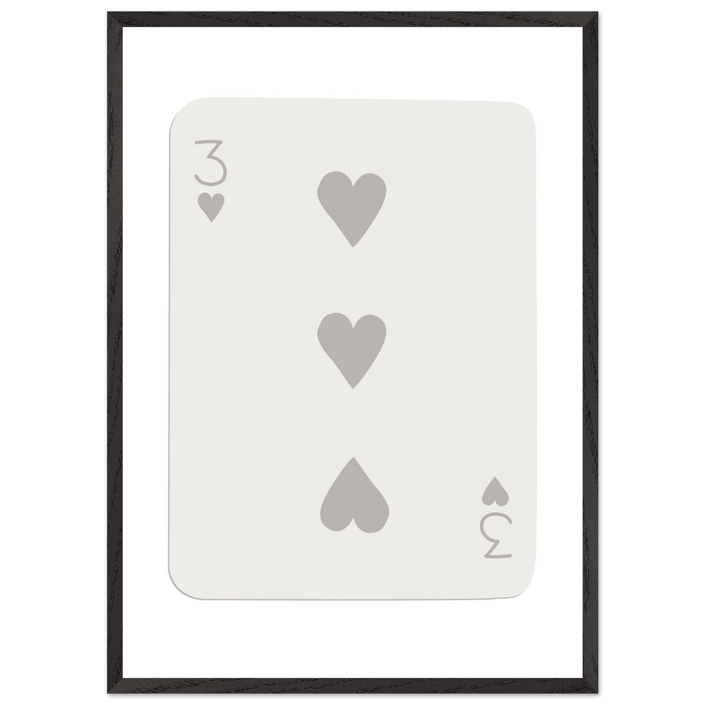 Minimalist Three of Hearts Poker Card Print - Eco-Friendly Framed Wall Art, Matte Finish - Vibrantwalls