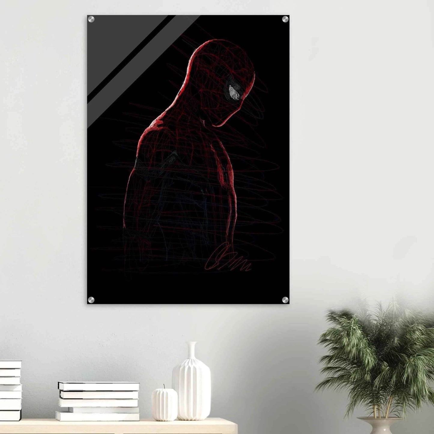 Abstract Spider-Man Acrylic Print – Dynamic, Modern, Scribble Art Wall Decor in Various Sizes - Vibrantwalls