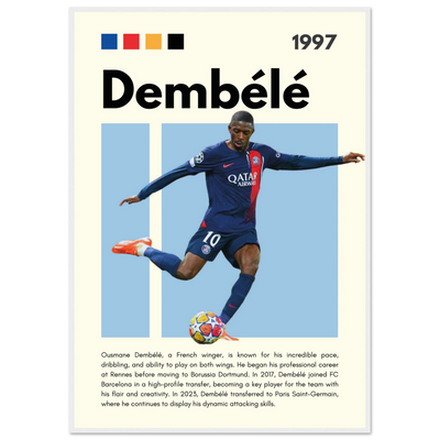 Ousmane Dembélé PSG Soccer Framed Poster – Dynamic Football Art Print in Multiple Sizes & Frame Styles 70x100 cm 28x40″ White frame Vibrantwalls