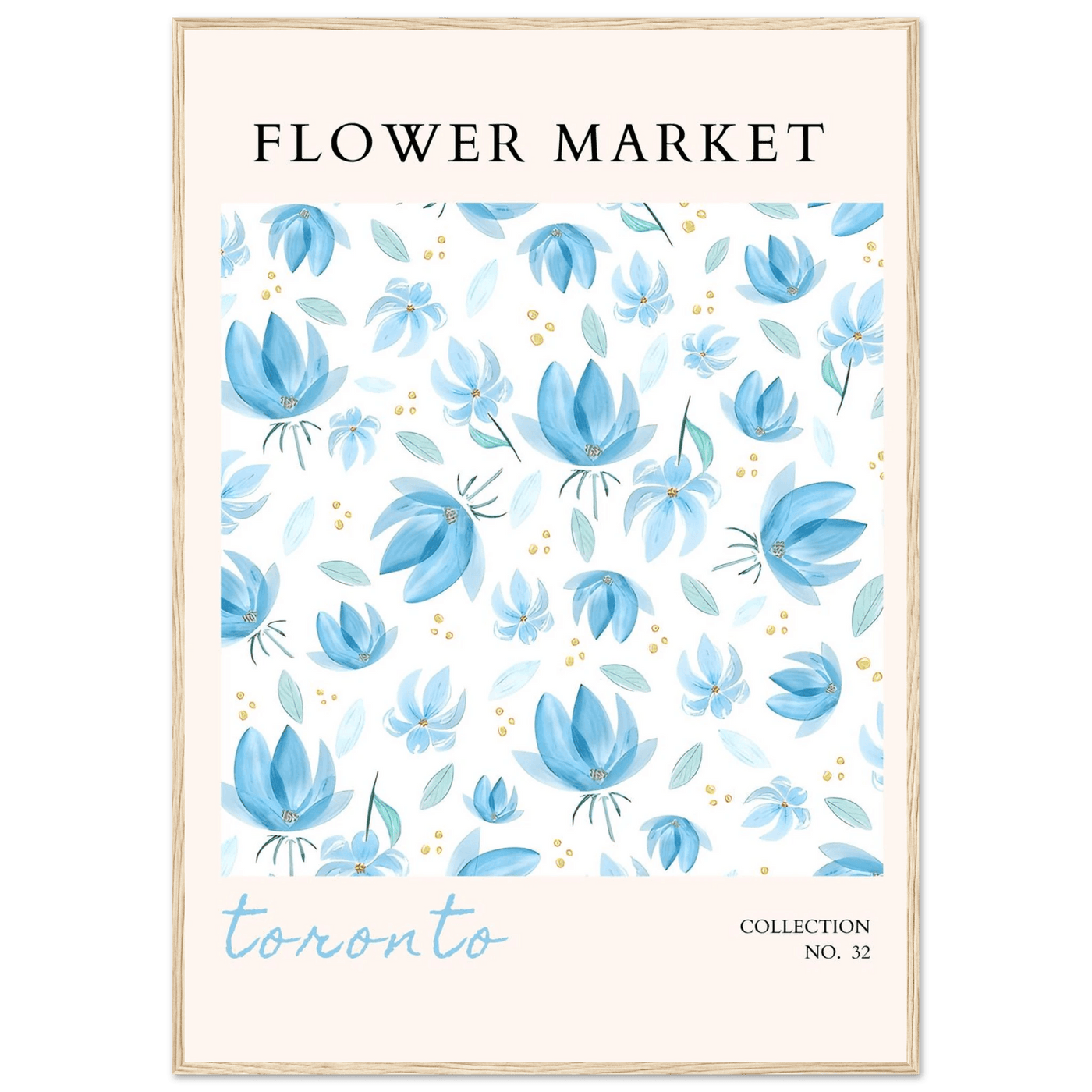 Toronto Flower Market Wall Art – Delicate Blue Floral & Gold Dot Prints | Framed & Ready-to-Hang - Vibrantwalls