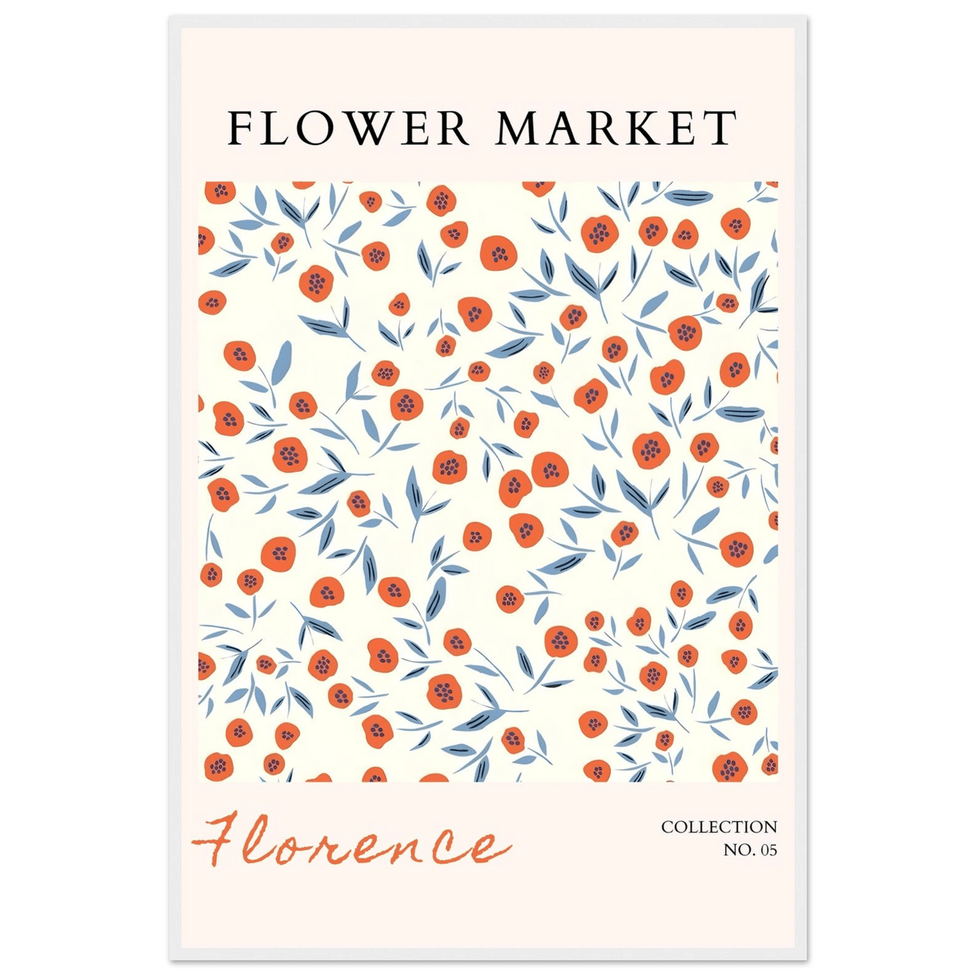 Florence Flower Market Art Print – Vibrant Orange Poppies & Blue Leaves | Framed & Ready-to-Hang Wall Art - Vibrantwalls