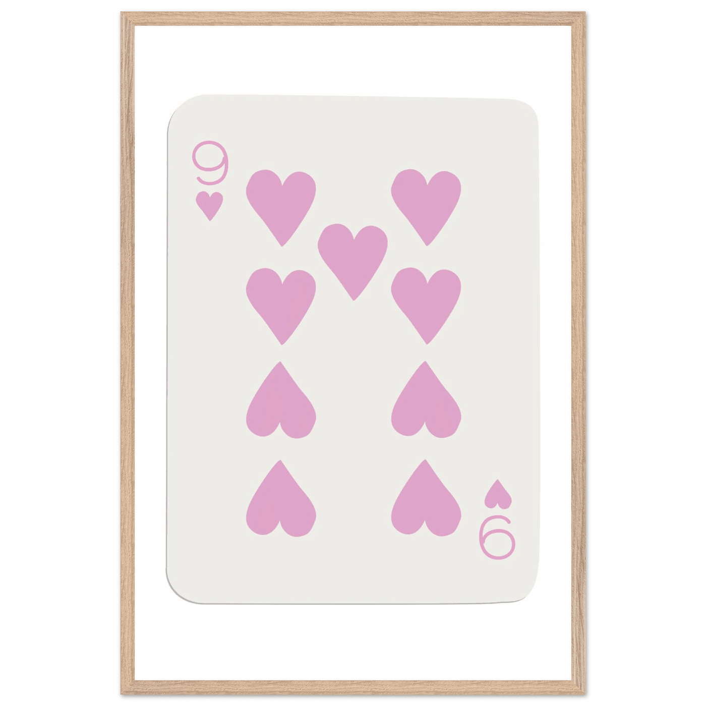 Nine of Hearts - Pink Poker Card Print - Mounted Framed Poster Art, Eco-Friendly Wood Frame - Vibrantwalls