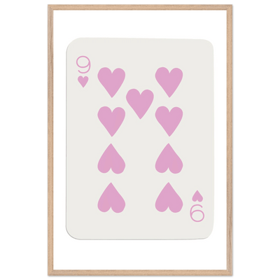 Nine of Hearts - Pink Poker Card Print - Mounted Framed Poster Art, Eco-Friendly Wood Frame - Vibrantwalls