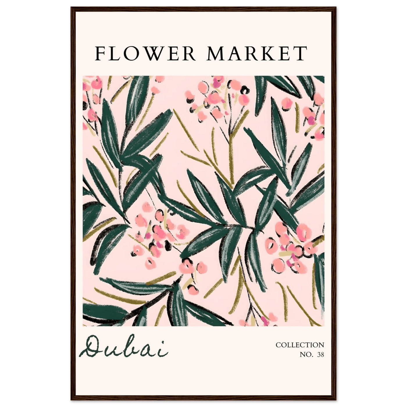 Dubai Flower Market Art Print – Blush Pink & Emerald Green Botanical Framed Poster | Ready-to-Hang - Vibrantwalls
