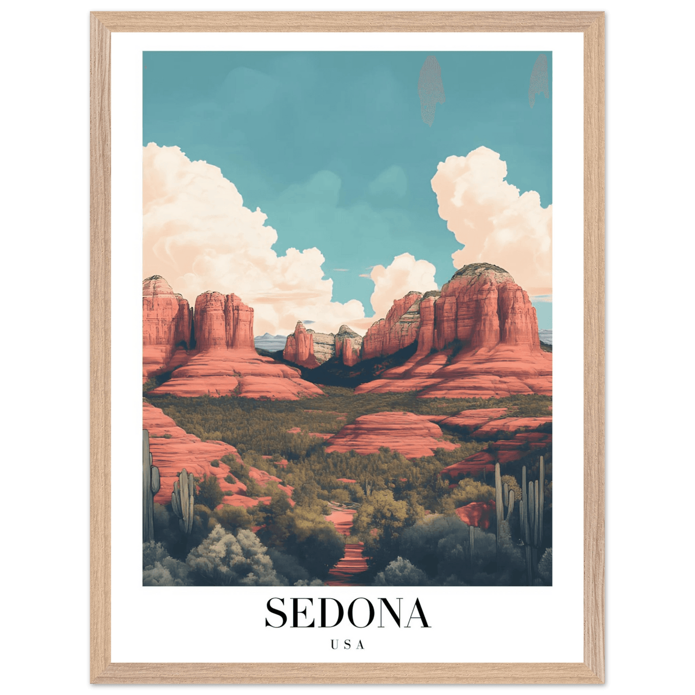Sedona USA Framed Poster – Iconic Red Rocks Wall Art with Vintage Desert Vibes - Vibrantwalls